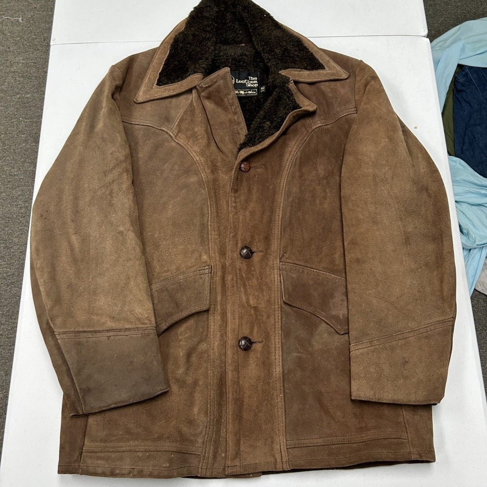 Sears The Leather Shop Suede Jacket Mens 42 Brown Fair Western Faux Shearling